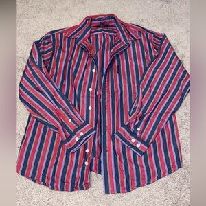 Red and Blue Striped Button-Up Shirt